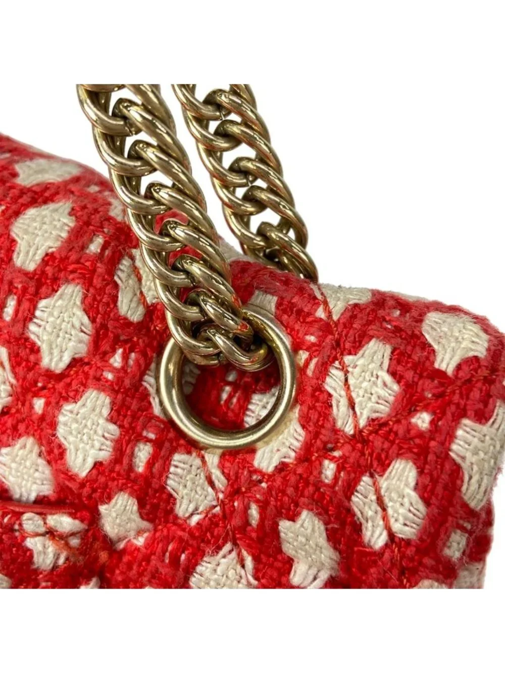 Chanel Shoulder Bag Double Flap Quilted Red Ivory Gold